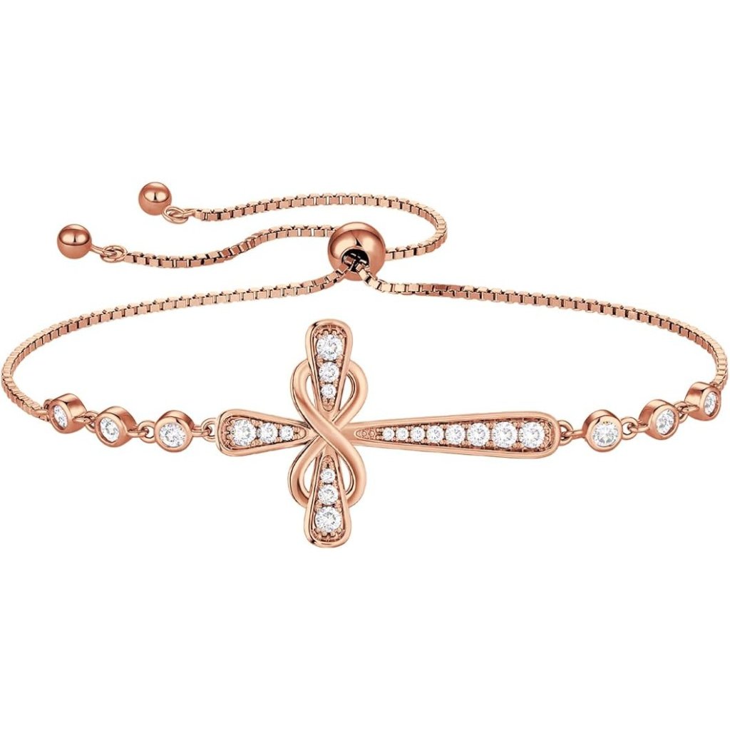 Cross 925 Silver Infinity 6 Stone Bracelet - B: Zirconia-Apr-All 18k Rose Gold